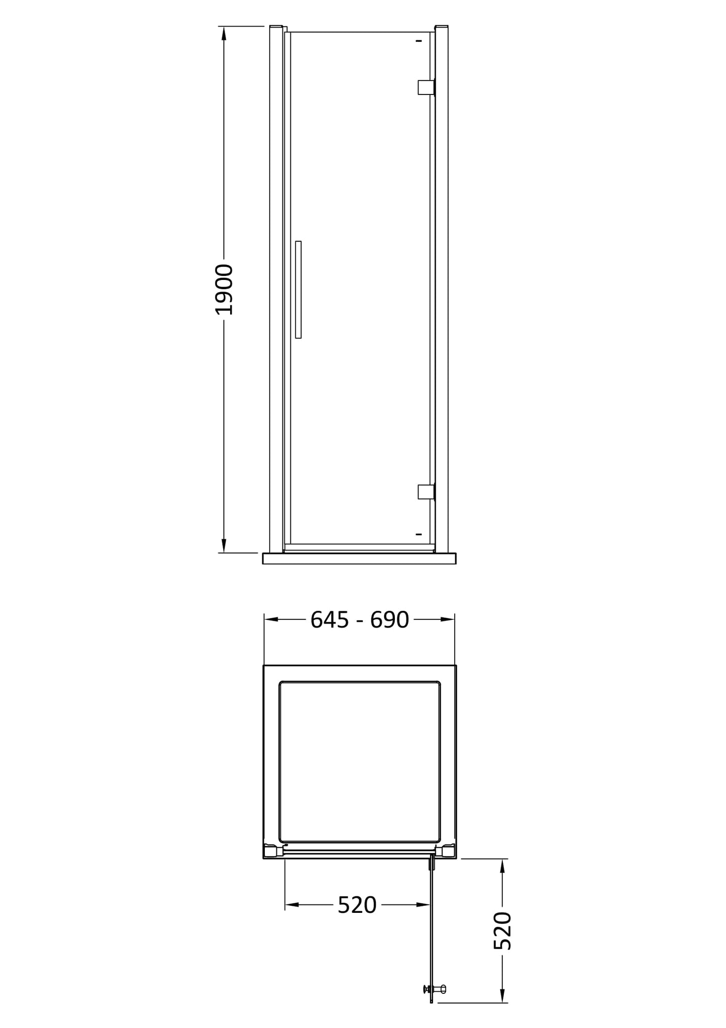 Hudson Reed Apex 700mm Hinged Shower Door With Handle