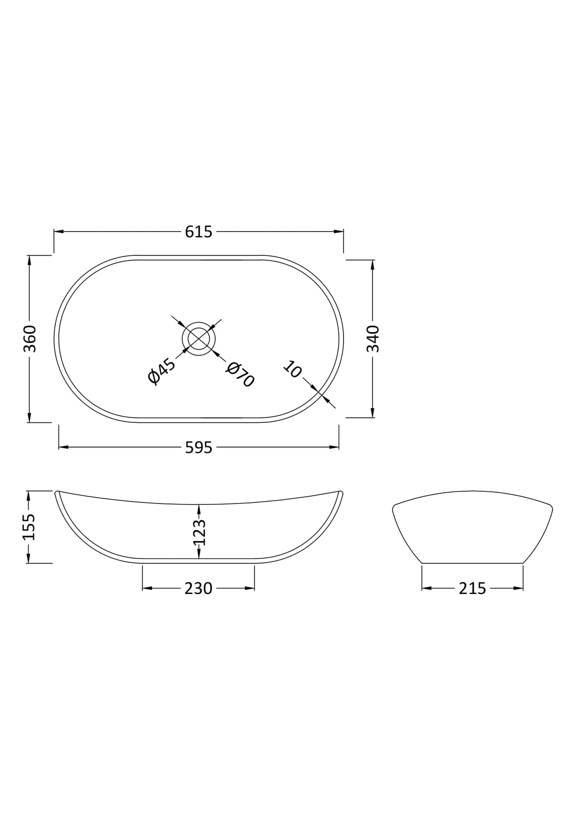 Oval Vessel 615 x 360 x 155mm
