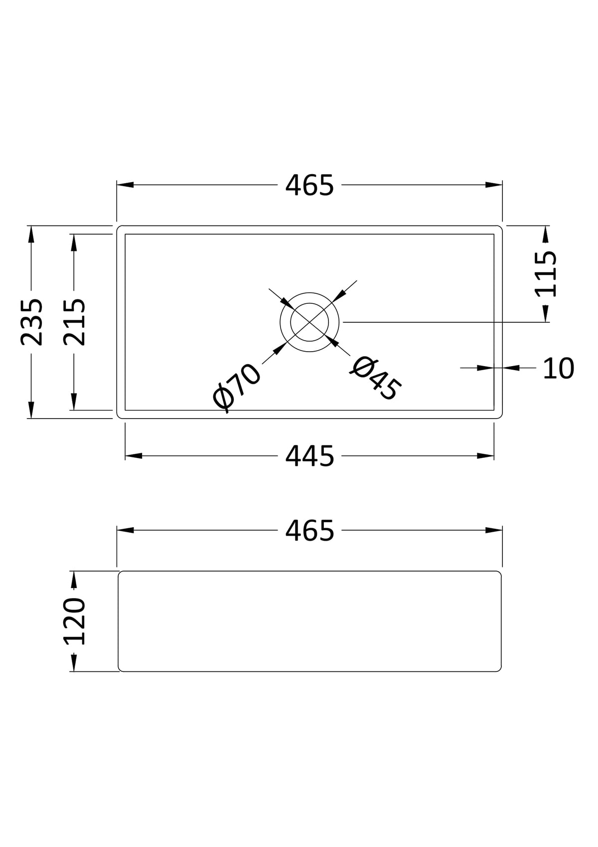 Rectangular Vessel 465 x 235 x 120mm