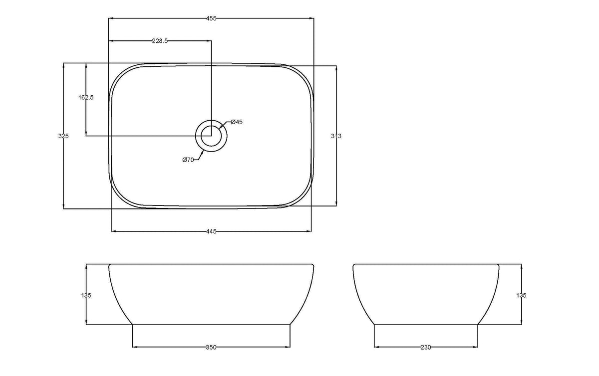Luxe Square Vessel 455 x 325 x 135mm