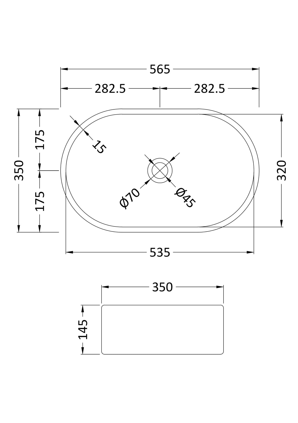 Luxe Oval Vessel 565 x 350 x 145mm