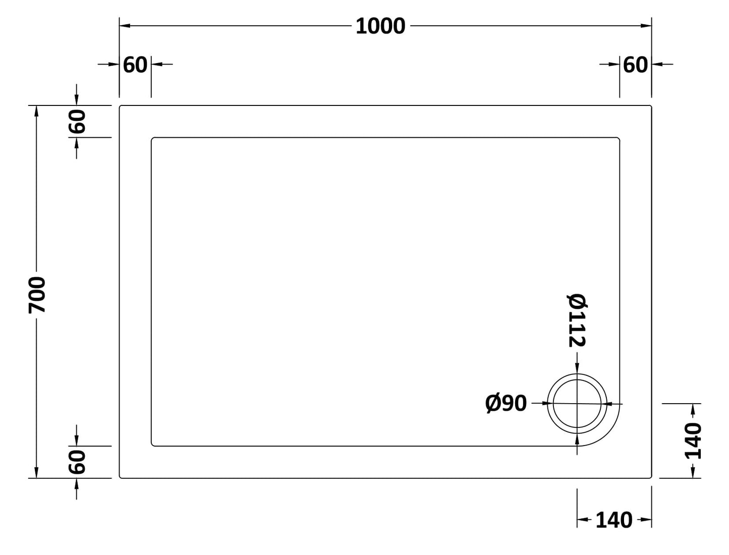 Slip Resistant Rectangular Slimline Shower Tray 1000 x 700mm