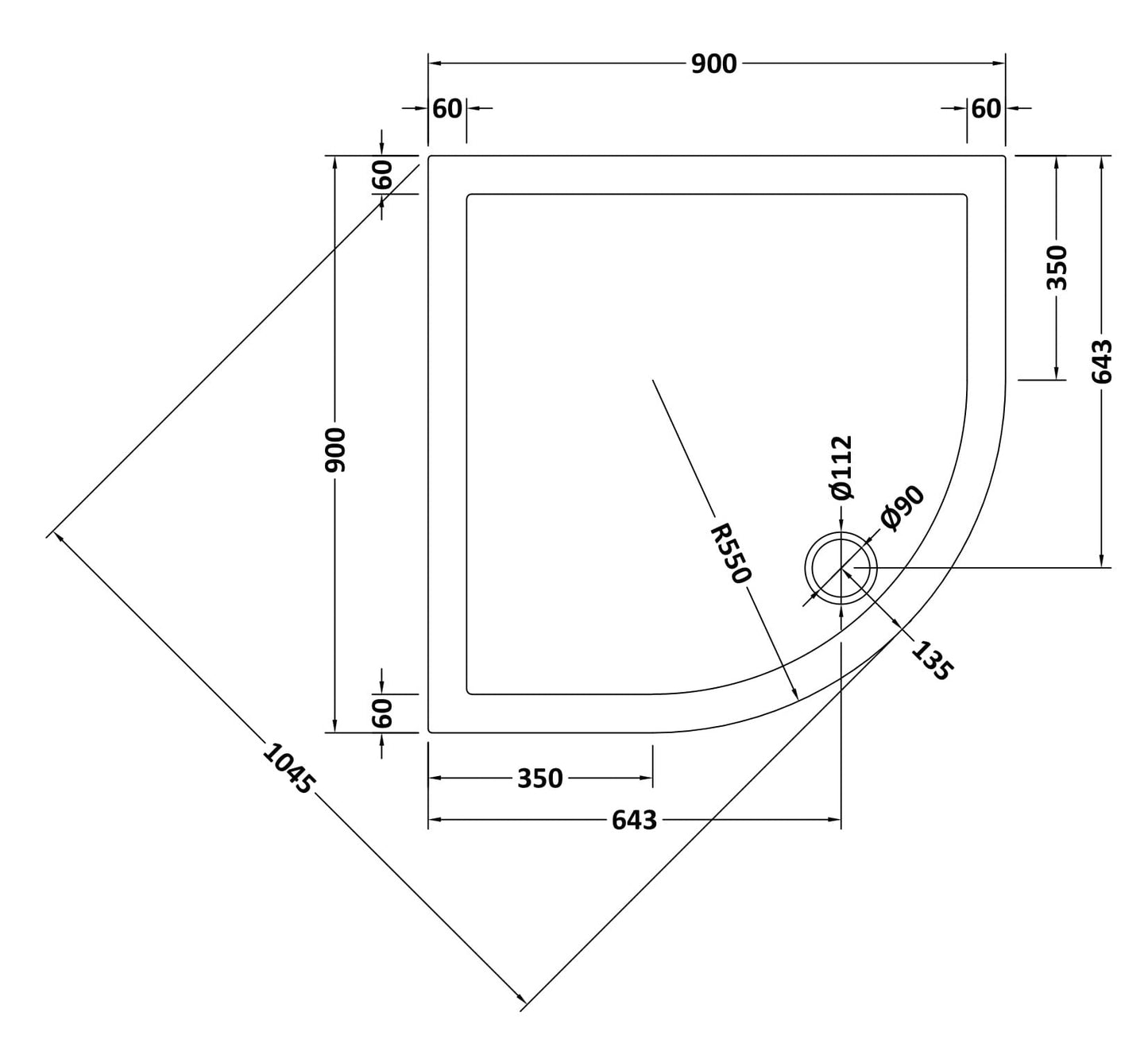 Slip Resistant Quadrant Slimline Shower Tray 900 x 900mm