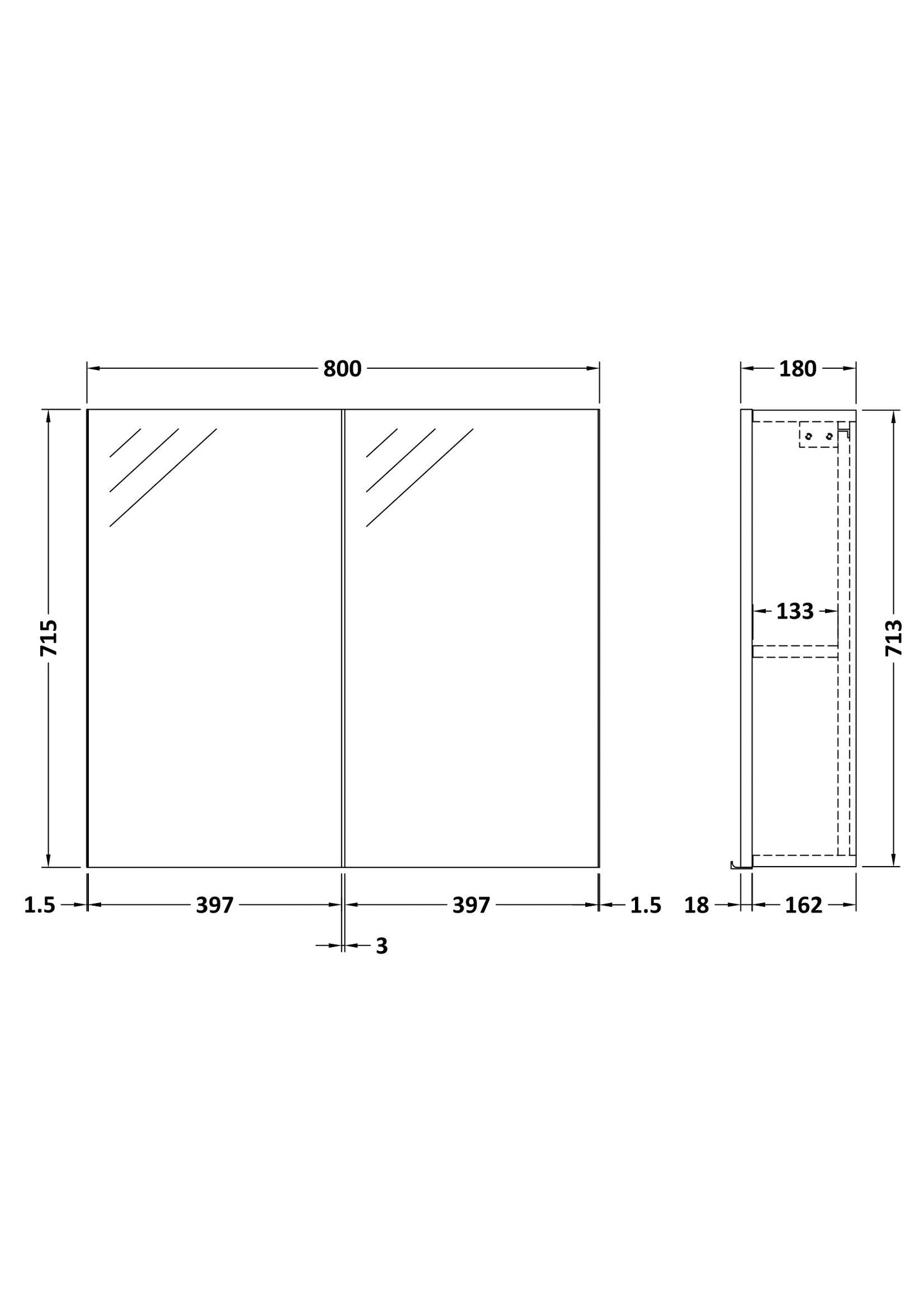 Hudson Reed Fusion 800mm 2 Door Bleached Oak Wall Hung 50/50 Mirror Cabinet