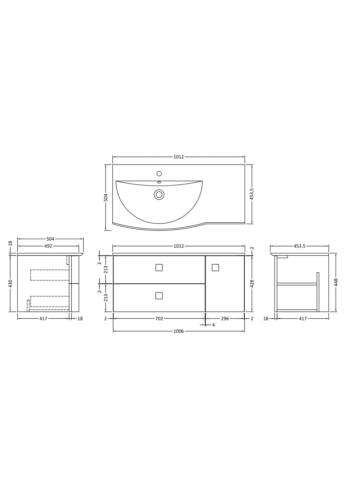 Hudson Reed Sarenna 1000mm Left Hand 2 Drawer 1 Door Hunter Green Wall Hung Vanity Unit With Basin