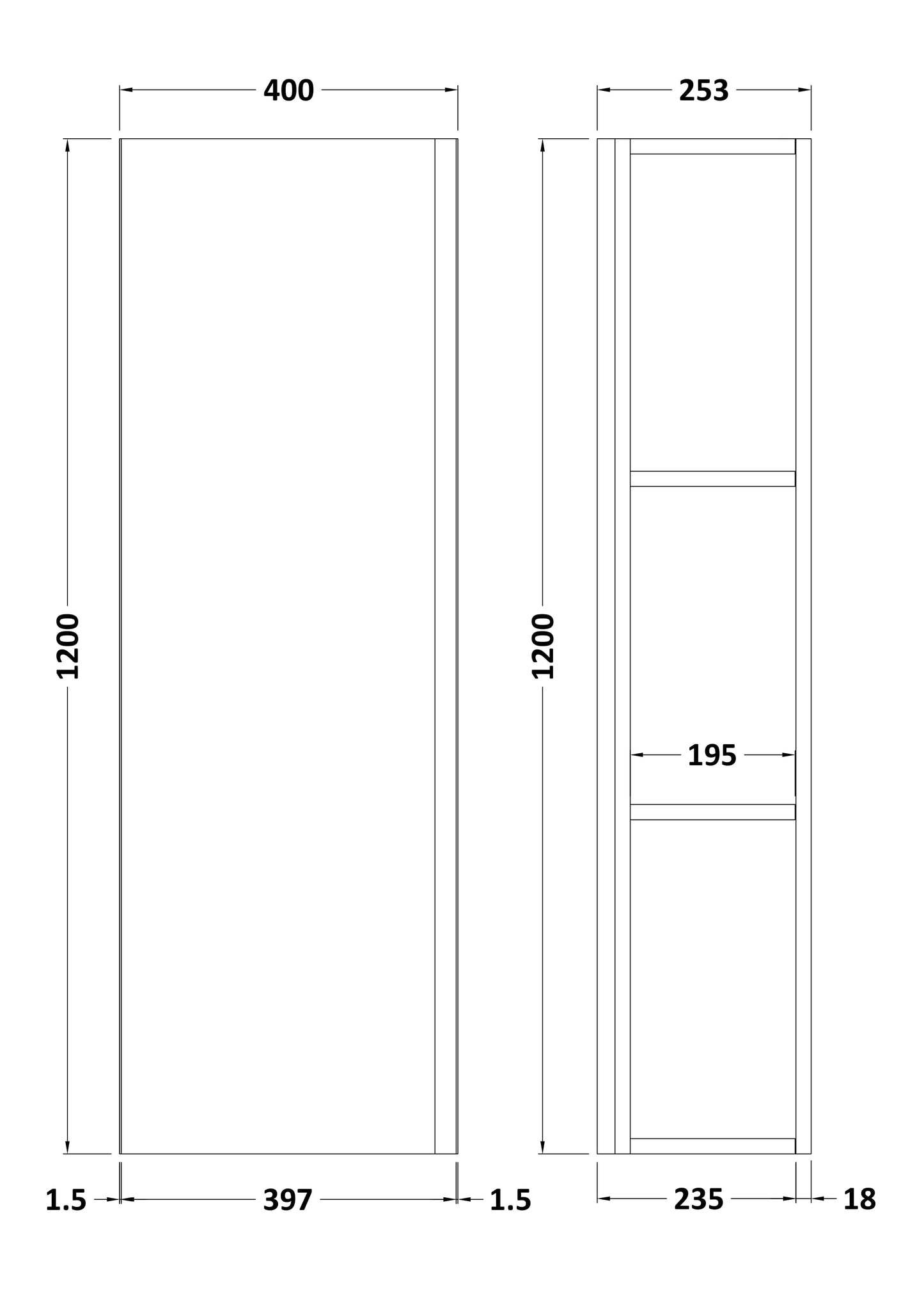 Hudson Reed Urban 400mm 1 Door Satin White Wall Hung Tall Cabinet