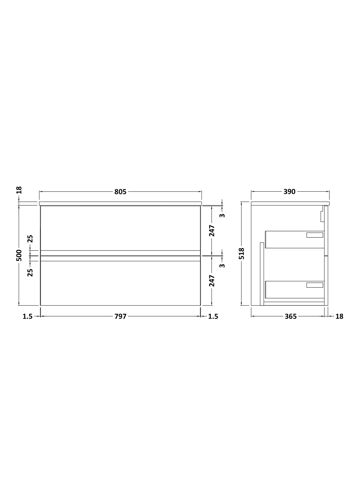 Hudson Reed Urban 800mm Wall Hung 2 Drawer Vanity Unit With Worktop