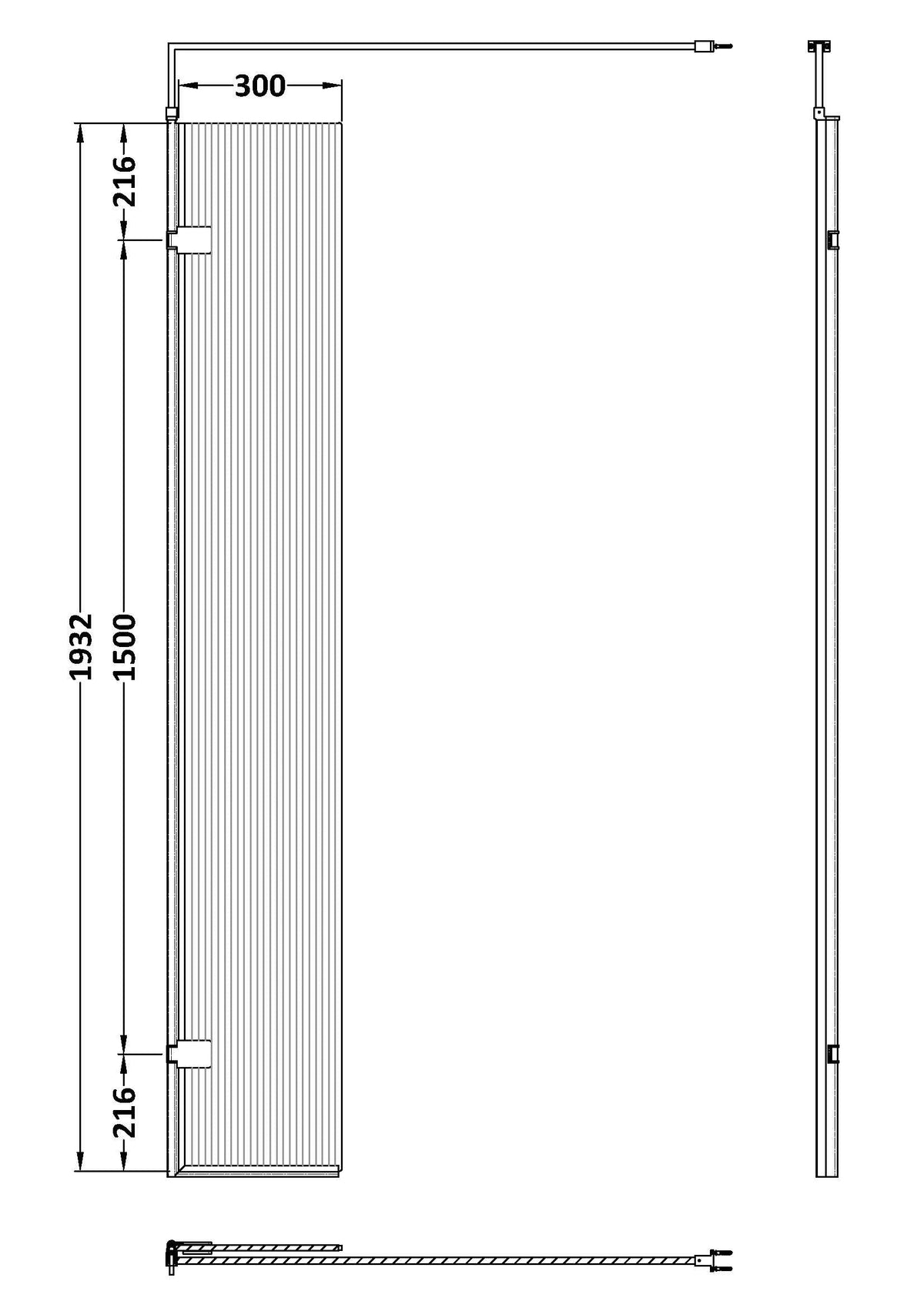 300 x 1950mm Fluted Hinged Screen Including bar