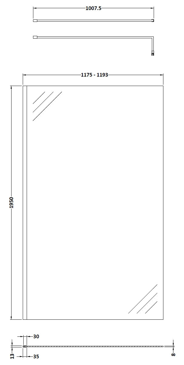 1200mm Wetroom Screen & Support Bar