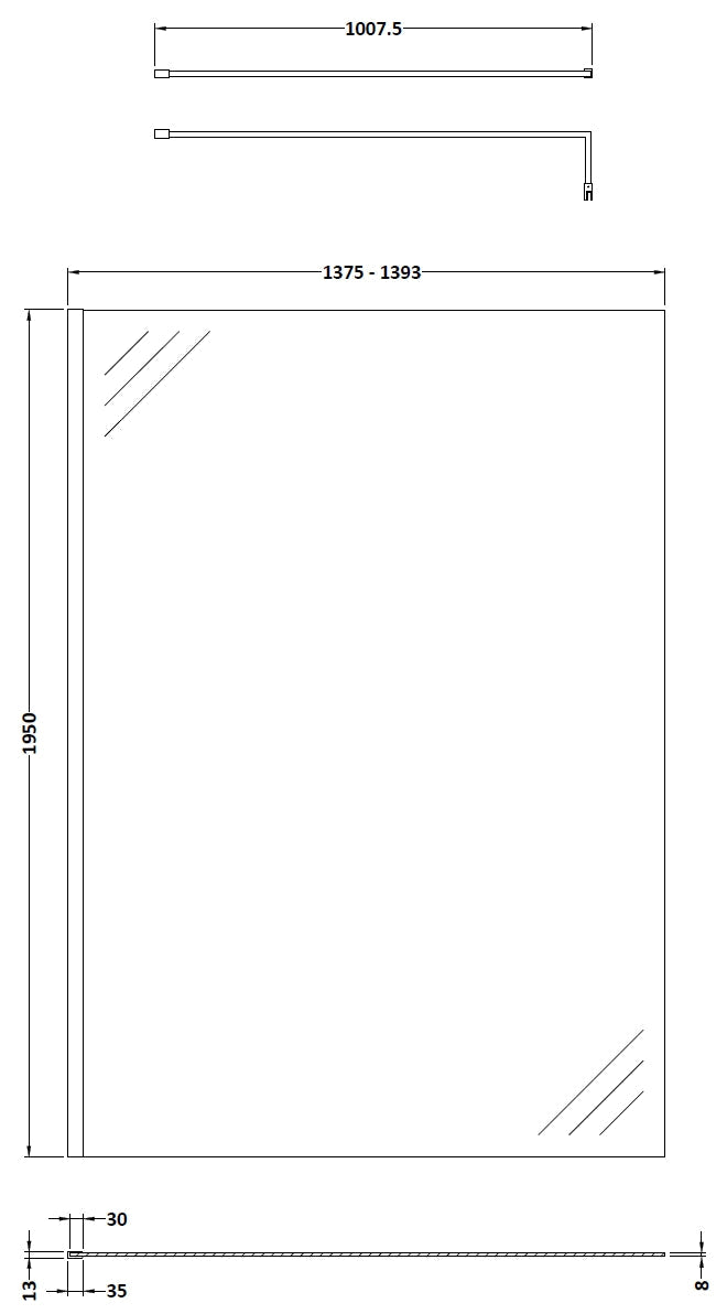 1400mm Wetroom Screen & Support Bar