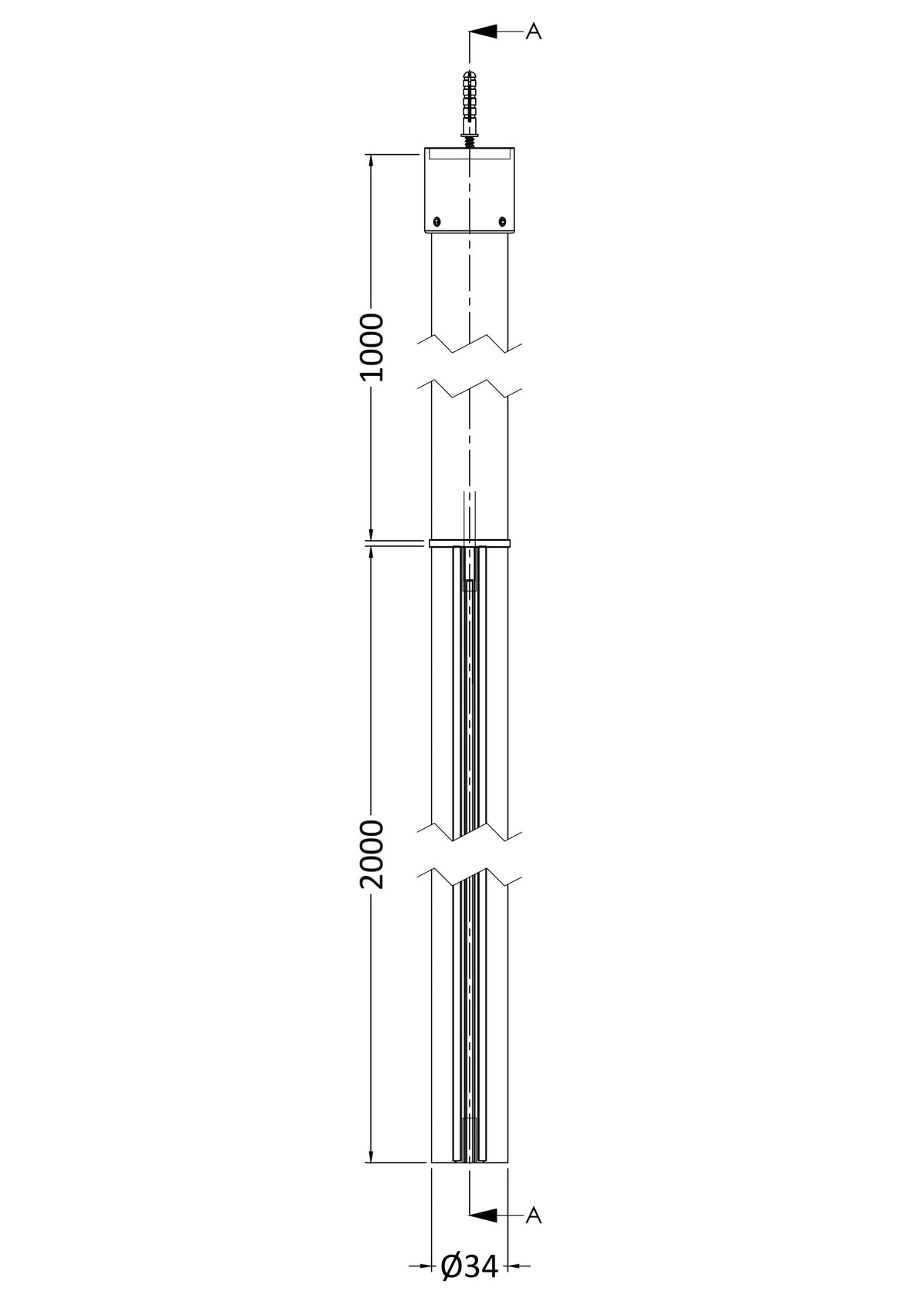 3000mm Wetroom Screen Ceiling Post