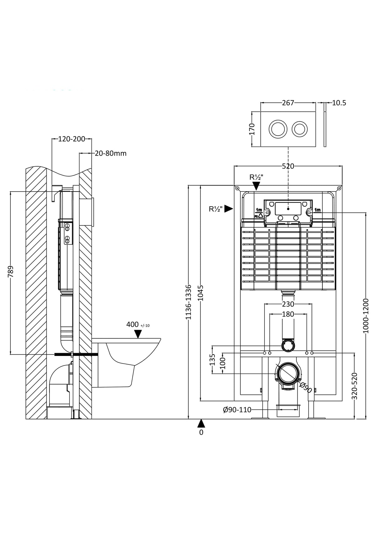 Hudson Reed Contemporary Concealed Cistern Frame With Matt White Round Flush Plate