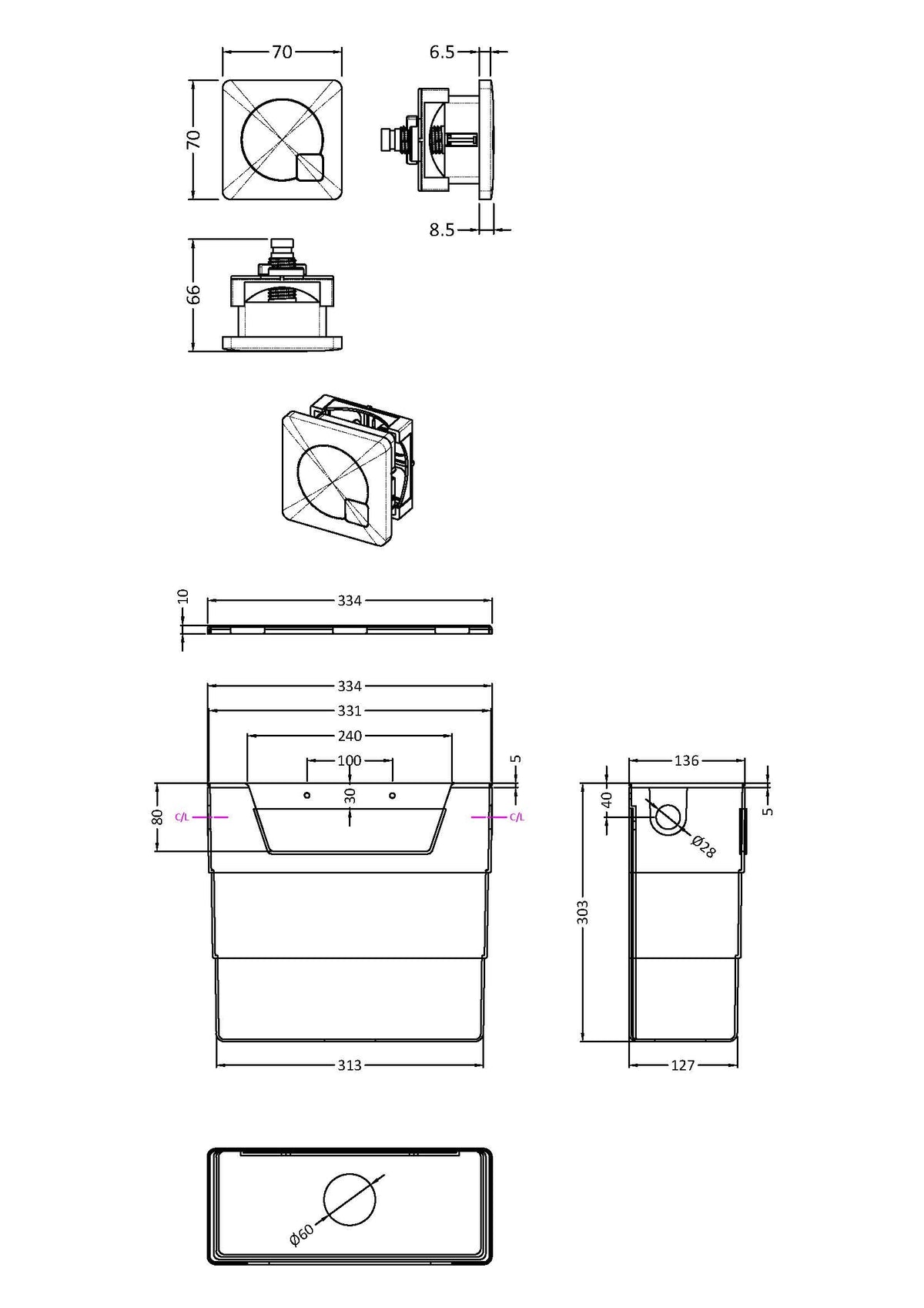 Hudson Reed Contemporary Cistern With Chrome Square Flush Plate