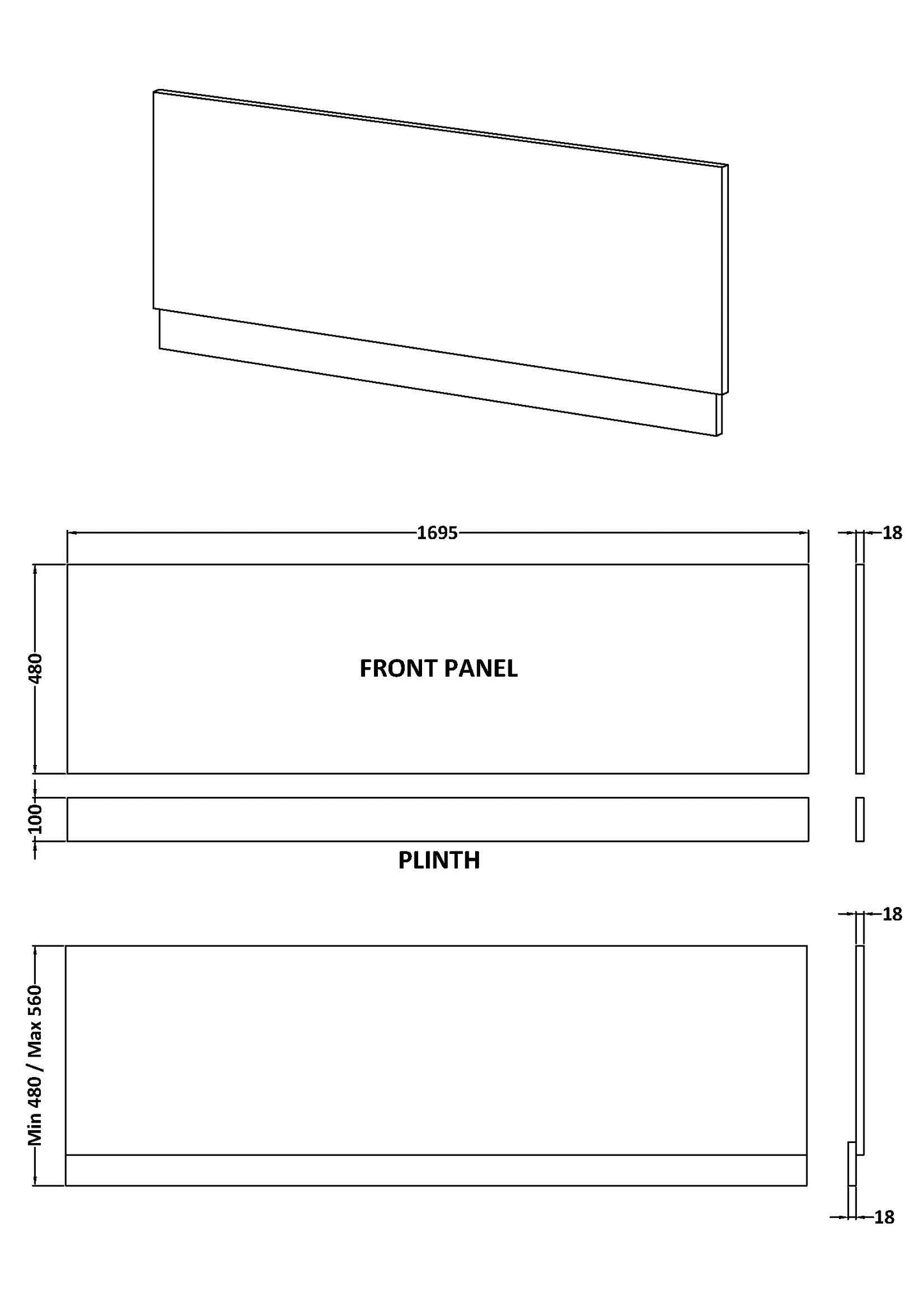 1700mm Bath Front Panel - Fern Green