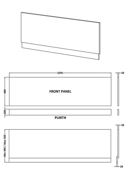 1700mm Bath Front Panel - Pebble Grey