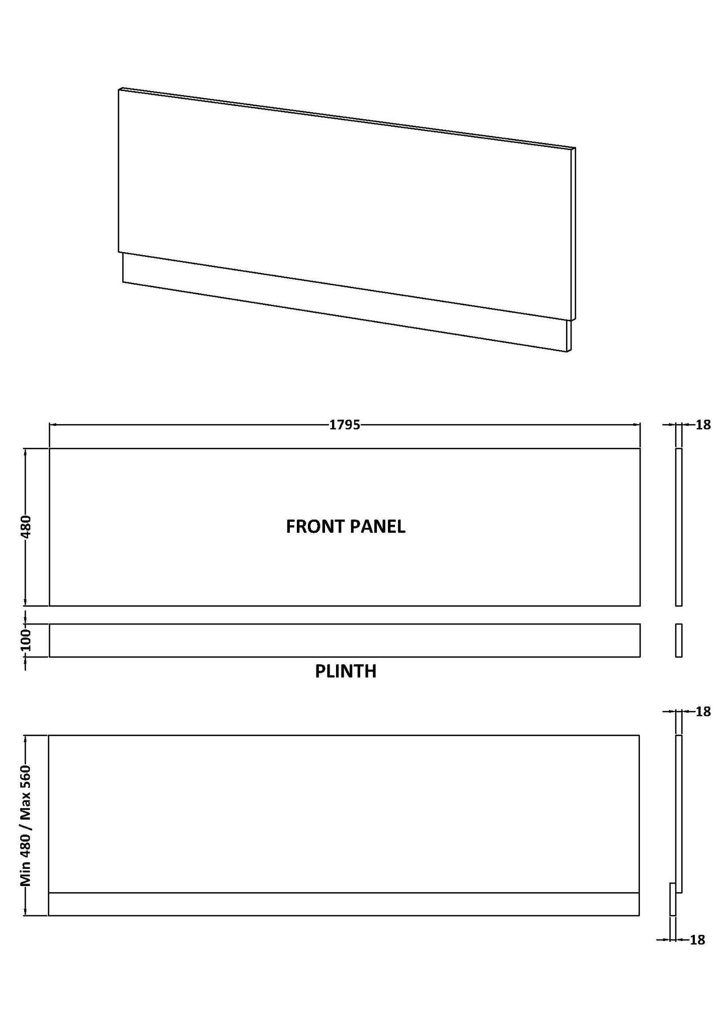 1800mm Straight Front Panel & Plinth