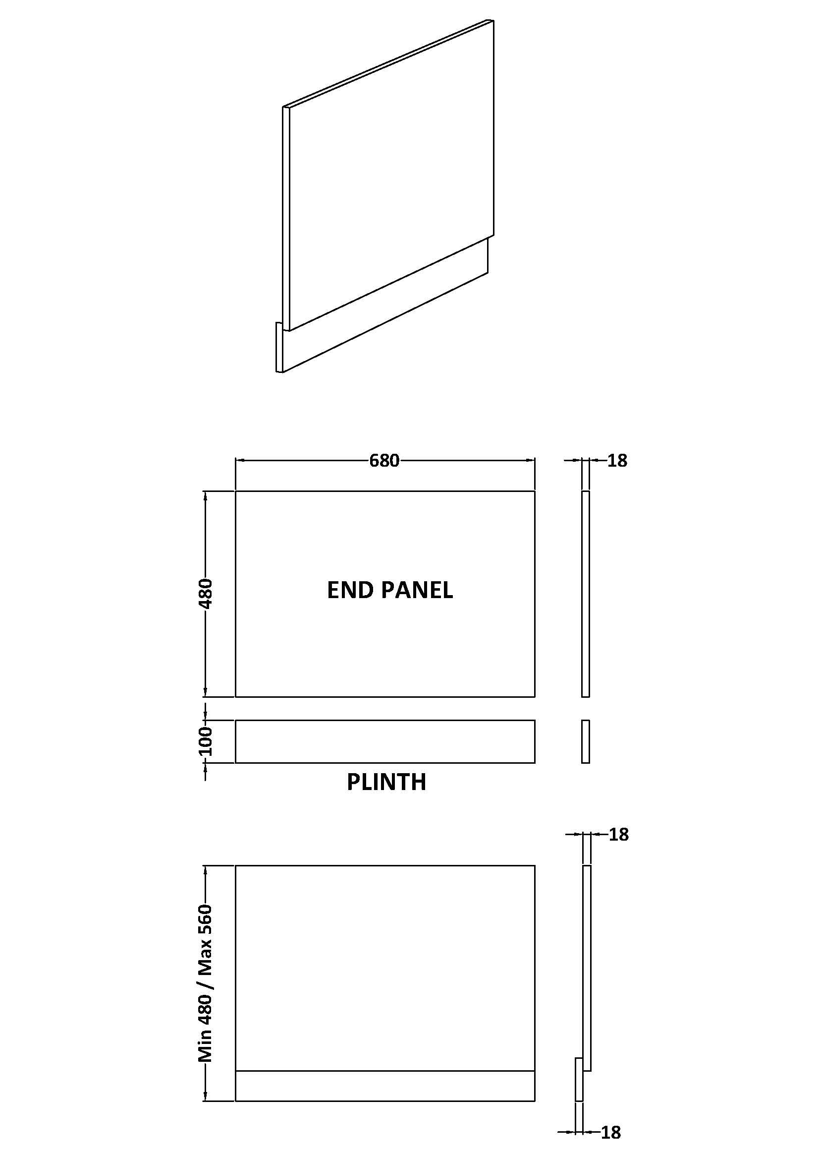 700mm Straight Bath End Panel & Plinth