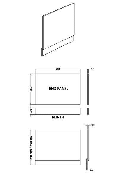 700mm Bath End Panel