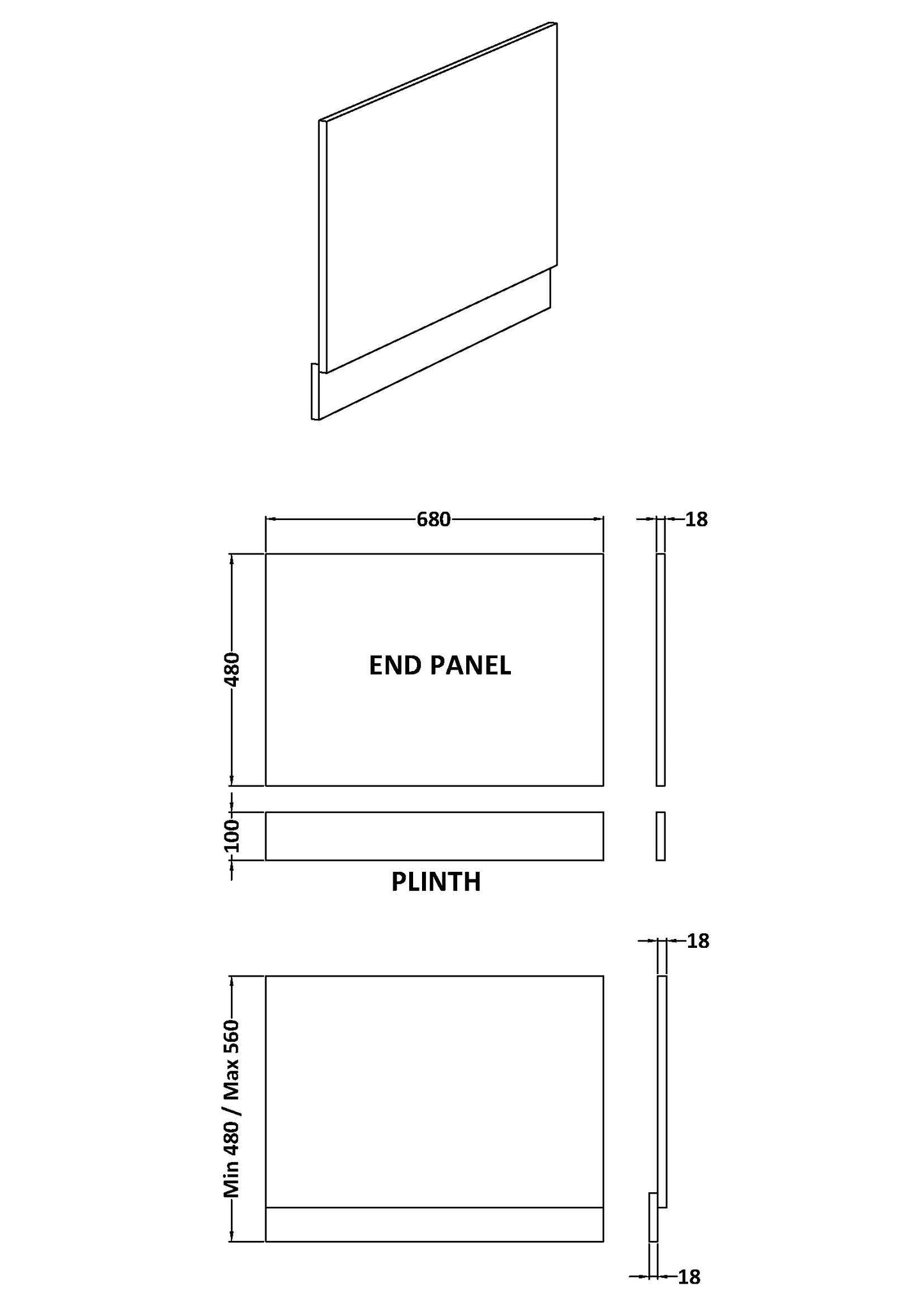 Fusion Bath End Panel & Plinth 700mm