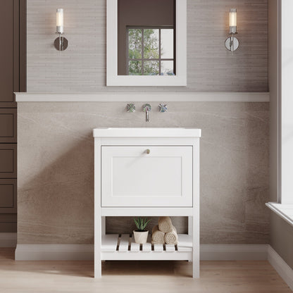 Bexley Floor Standing 1 Drawer Vanity & 0 Tap Hole Contemporary Fireclay Basin, 600mm - Pure White
