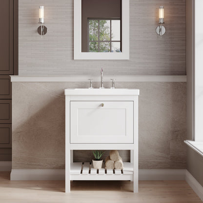 Hudson Reed Bexley 600mm Pure White Floor Standing 1 Drawer Vanity Unit with 3 Tap Hole Basin