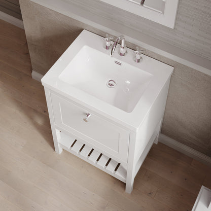 Hudson Reed Bexley 600mm Pure White Floor Standing 1 Drawer Vanity Unit with 3 Tap Hole Basin