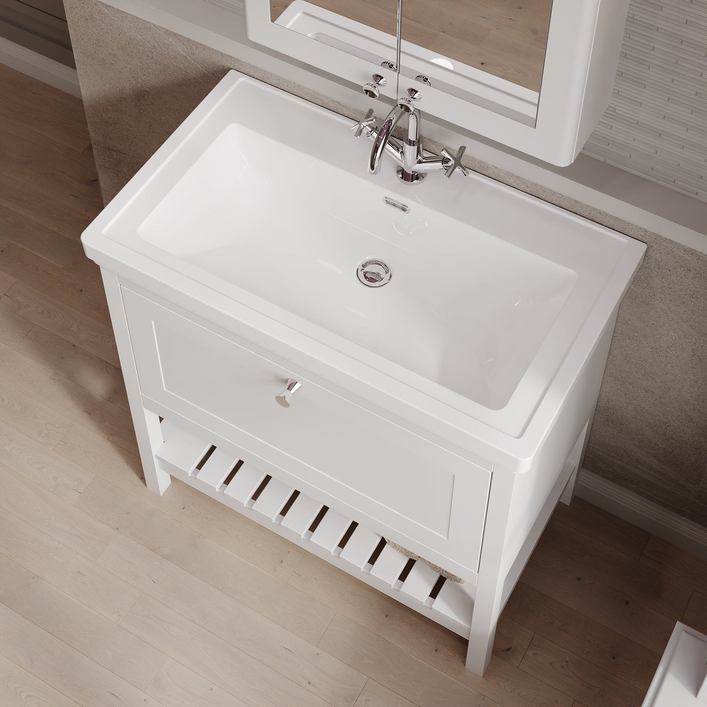 Hudson Reed Bexley 800mm Floor Standing 1 Drawer Vanity Unit with 0 Tap Hole Fireclay Basin