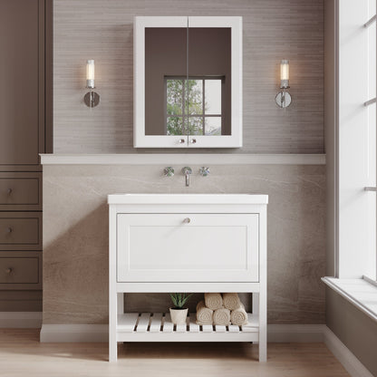 Bexley Floor Standing 1 Drawer Vanity & 0 Tap Hole Contemporary Fireclay Basin, 800mm - Pure White