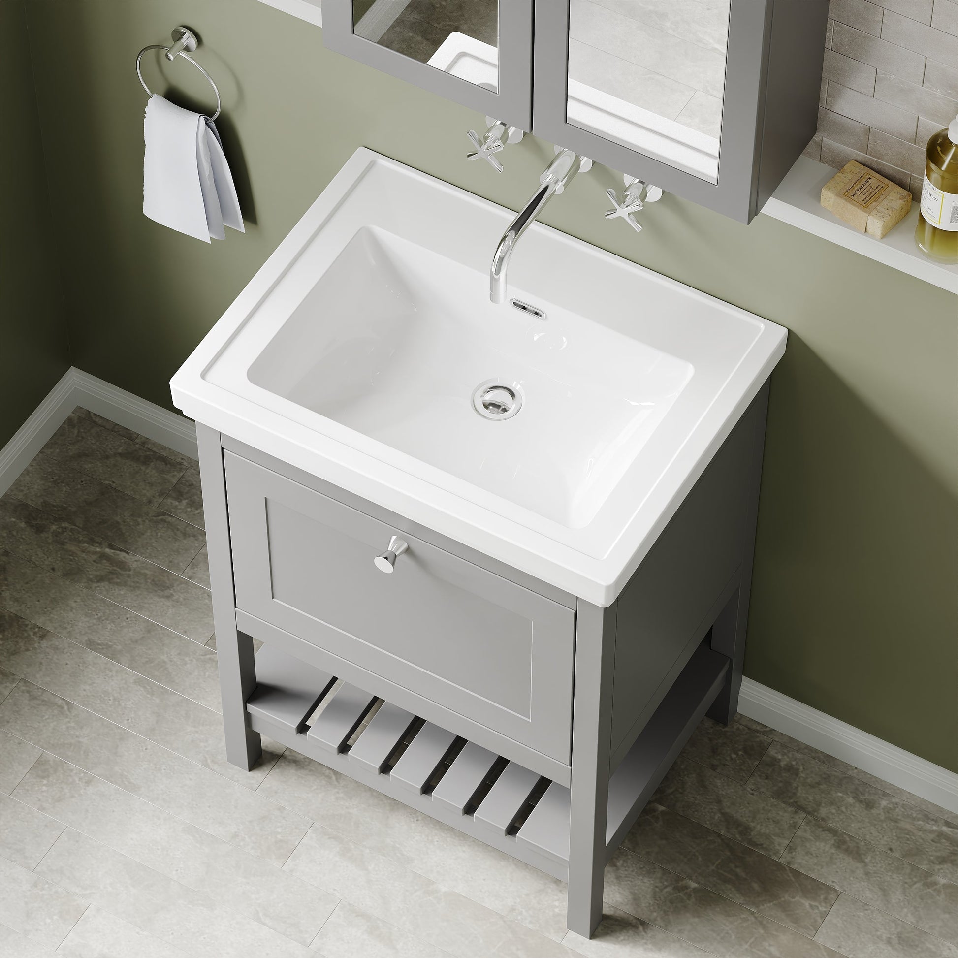 Hudson Reed Bexley 600mm Floor Standing Vanity Unit with 1 Drawer & 0 Tap Hole Basin
