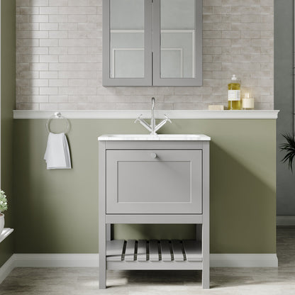 Bexley Floor Standing 1 Drawer Vanity & 1 Tap Hole Stone Basin, 600mm - Cool Grey