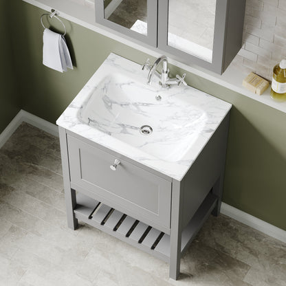 Bexley Floor Standing 1 Drawer Vanity & 1 Tap Hole Stone Basin, 600mm - Cool Grey