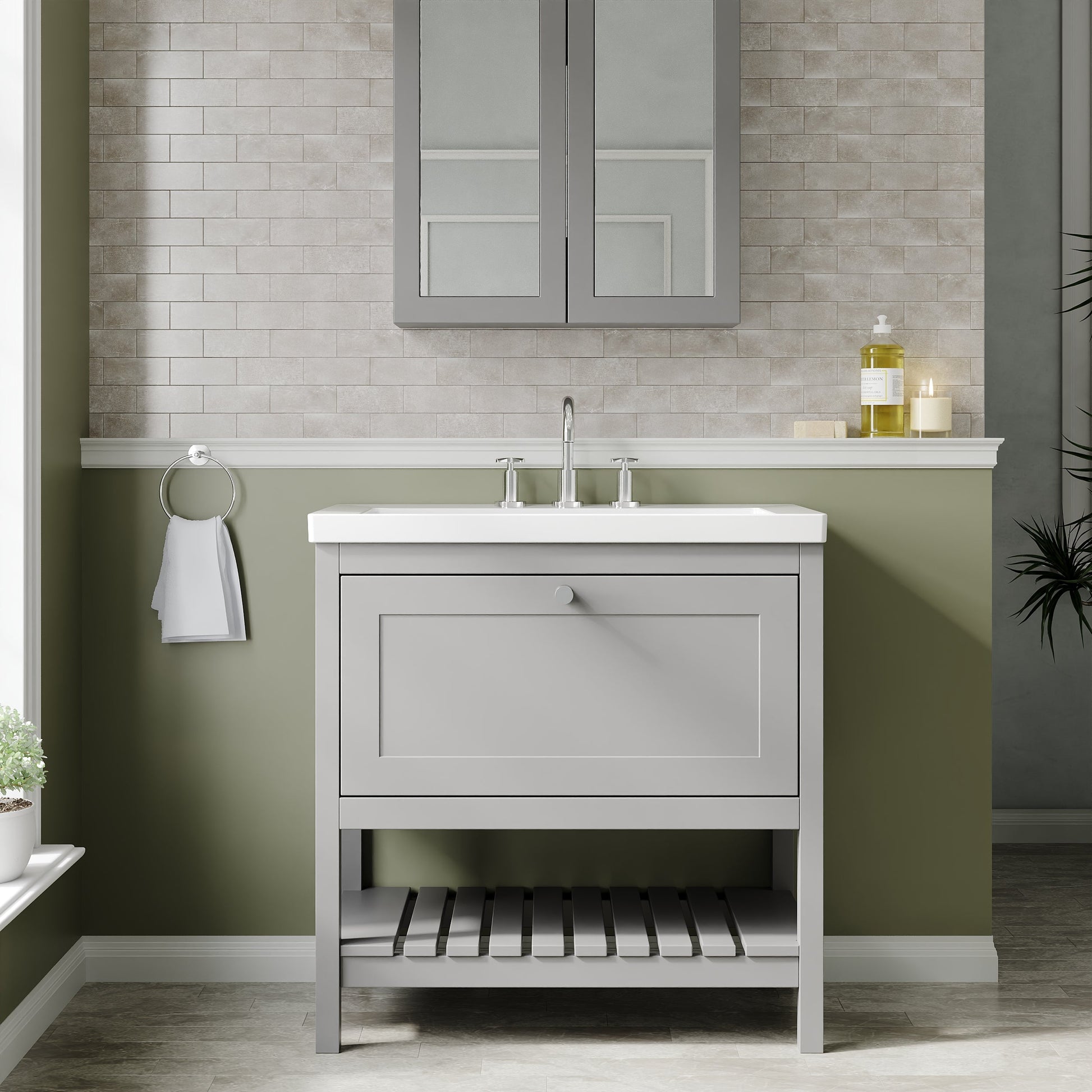 Hudson Reed Bexley 800mm Cool Grey Floor Standing Vanity Unit With 3 Tap Hole Fireclay Basin