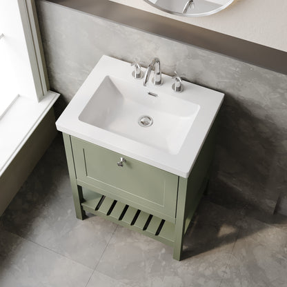 Hudson Reed Bexley 600mm Fern Green Floor Standing 1 Drawer Vanity Unit With 3 Tap Hole Basin