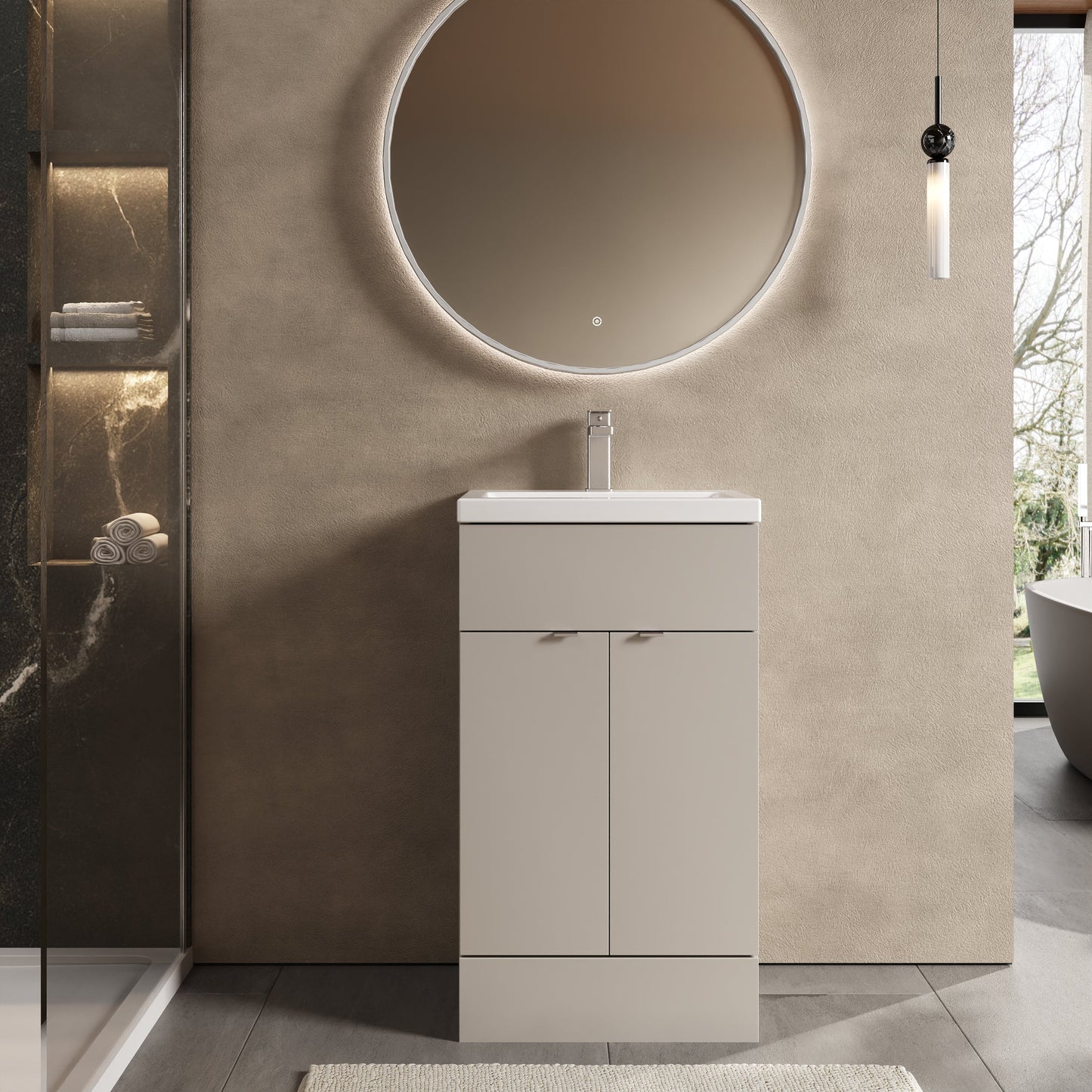 Hudson Reed Fusion 500mm Pebble Grey Vanity Unit & Basin With Handles
