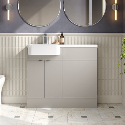 Hudson Reed Fusion 1000mm Pebble Grey Combination Unit & Left Hand Semi Recessed Basin With Soft Close Doors