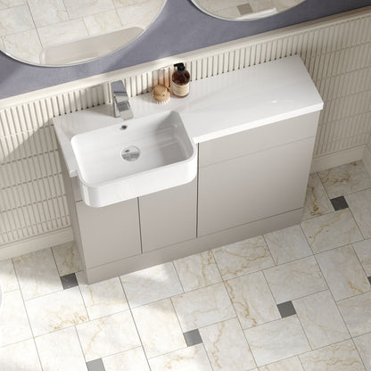 Hudson Reed Fusion 1000mm Pebble Grey Combination Unit & Left Hand Semi Recessed Basin With Soft Close Doors