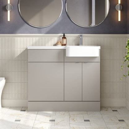 Hudson Reed Fusion 1000mm Pebble Grey Combination Unit & Semi Recessed Basin With Handles With Soft Close Doors