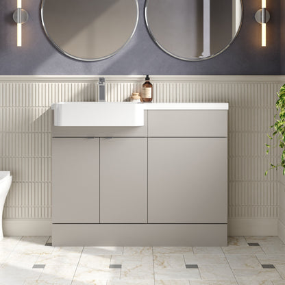Hudson Reed Fusion 1100mm Pebble Grey Left Hand Semi Recessed Combination Unit with Soft Close Doors & Handles