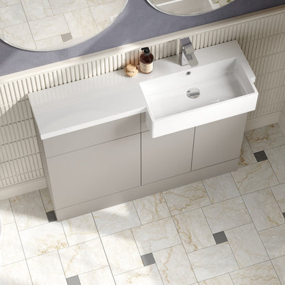 Hudson Reed Fusion 1100mm Pebble Grey Combination Unit & Right Hand Semi Recessed Basin Ready Assembled Soft Close