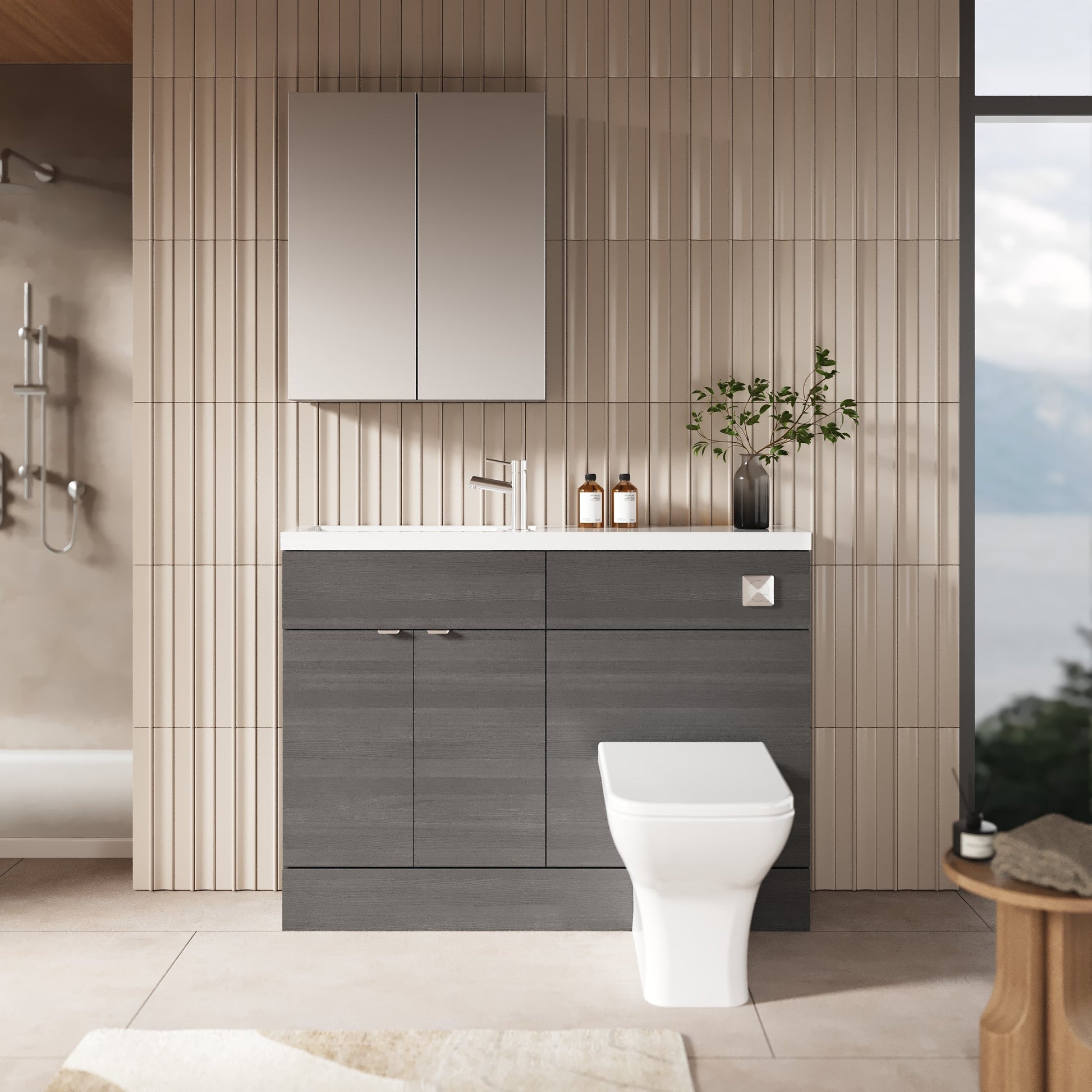 Hudson Reed Fusion 1200mm Anthracite Woodgrain Floor Standing 2 Door Basin & Toilet Combination Unit