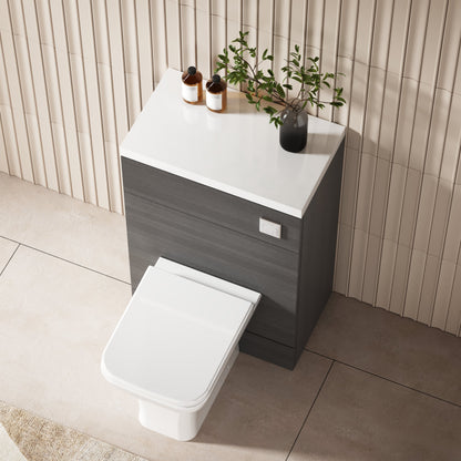 Hudson Reed Fusion 600mm Anthracite Woodgrain Floor Standing Toilet Unit With Polymarble Top
