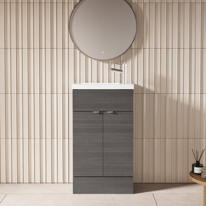 Hudson Reed Fusion 505mm Anthracite Woodgrain Floor Standing 2 Door Vanity Unit with Basin