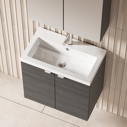 Hudson Reed Fusion 600mm Anthracite Woodgrain Wall Hung 2 Door Vanity Unit & Basin With Soft Close Doors