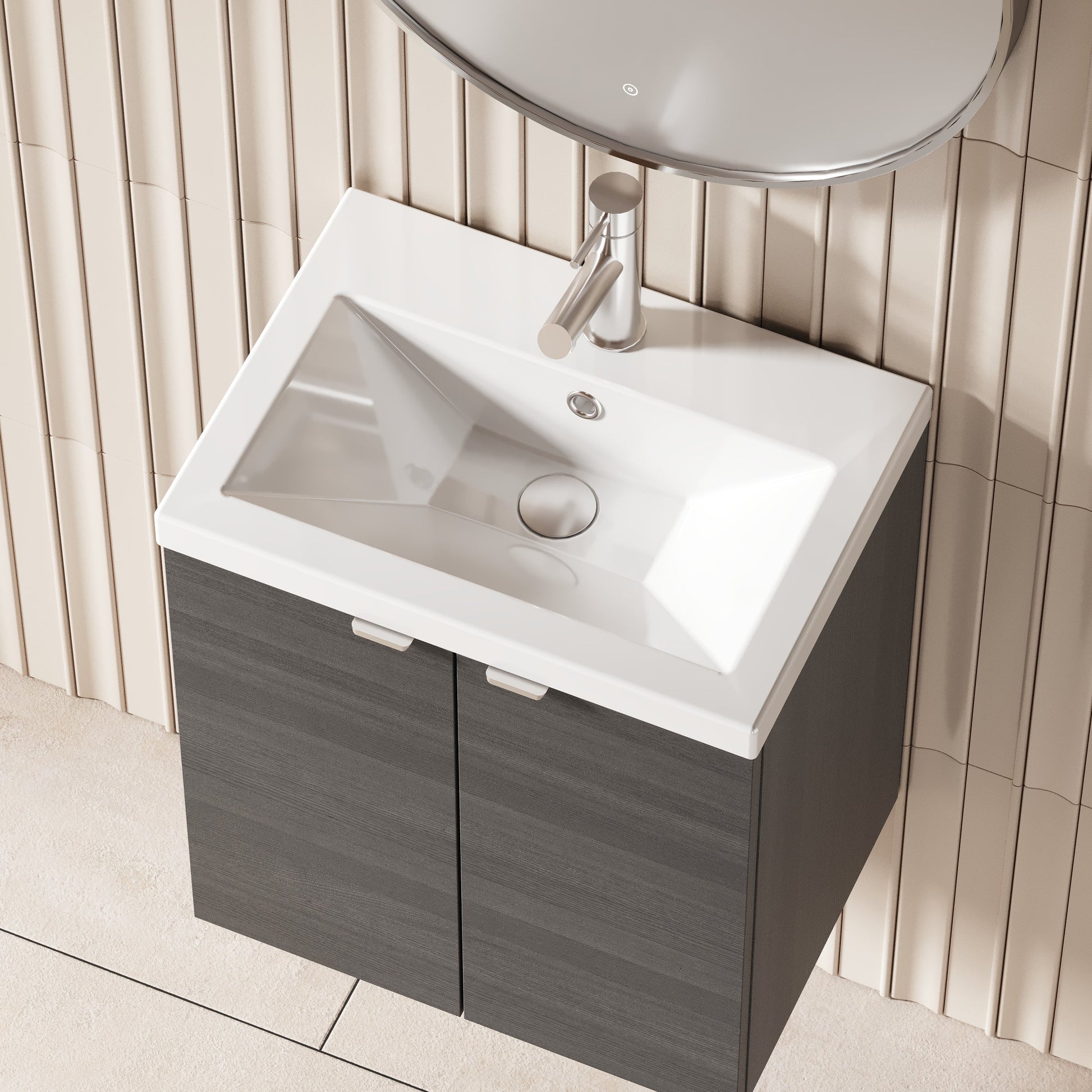 Hudson Reed Fusion 500mm Anthracite Woodgrain Wall Hung 2 Door Vanity Unit With Ceramic Basin