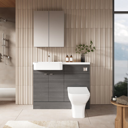 Hudson Reed Fusion 1100mm Anthracite Woodgrain Floor Standing Vanity & Toilet Unit with Semi Recessed Basin