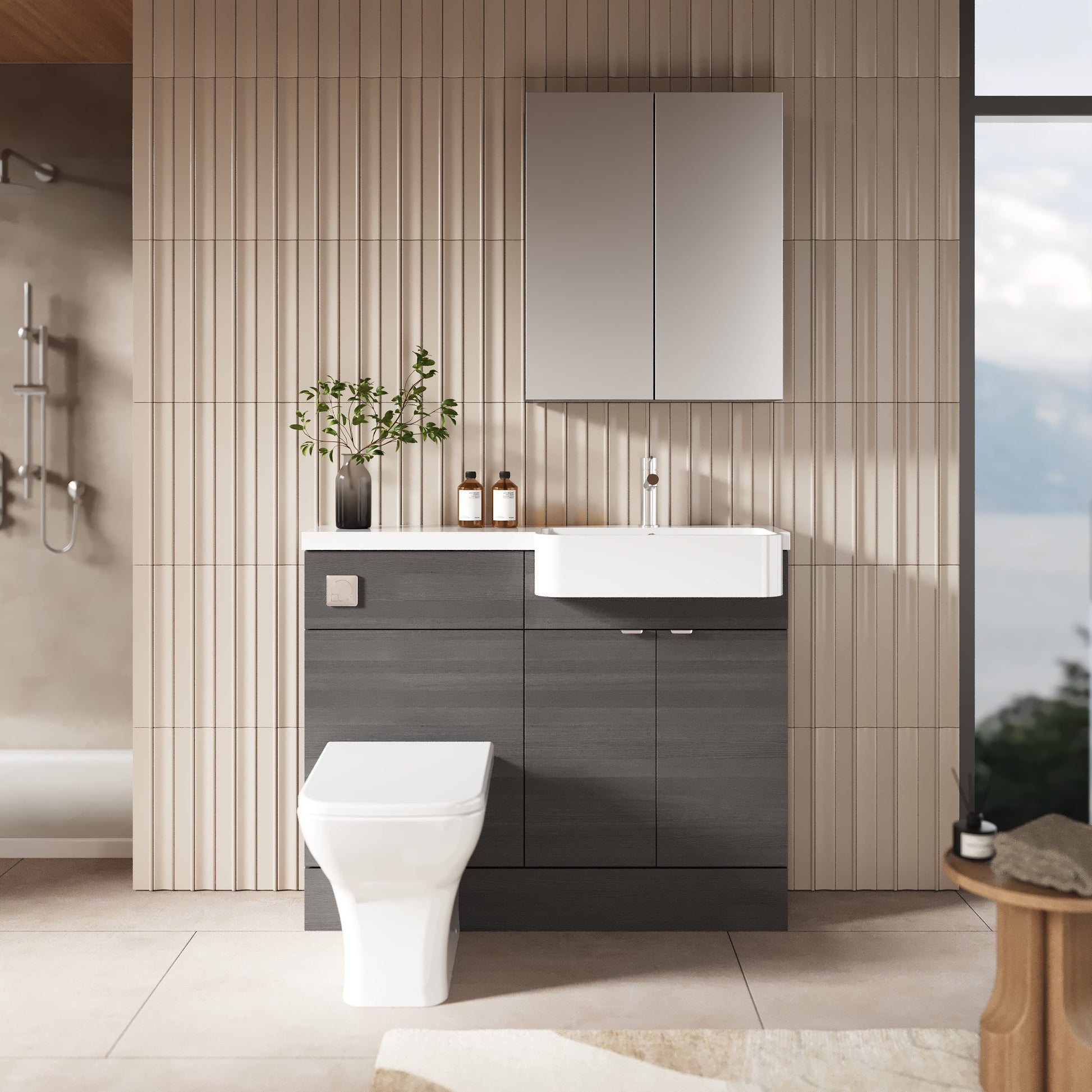 Hudson Reed Fusion 1100mm Floor Standing 2 Door Vanity Unit & Toilet with Right Hand Semi Recessed Basin Soft Close