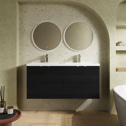 Hudson Reed Fusion 1200mm Charcoal Black Wall Hung 2 Door Vanity Unit & Twin Ceramic Basin