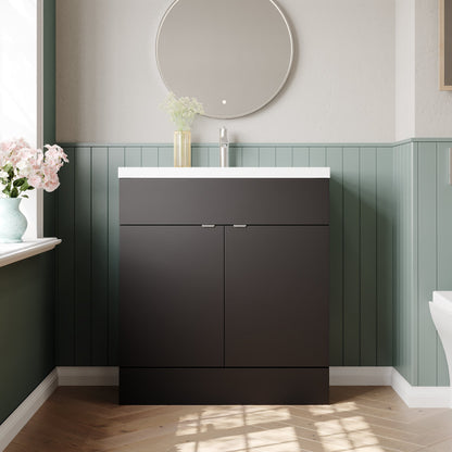 Hudson Reed Fusion 805mm Gloss Grey Floor Standing 2 Door Vanity Unit With Polymarble Basin