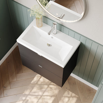 Hudson Reed Fusion 600mm Wall Hung 2 Drawer Vanity Unit & Ceramic Basin With Soft Close Drawers
