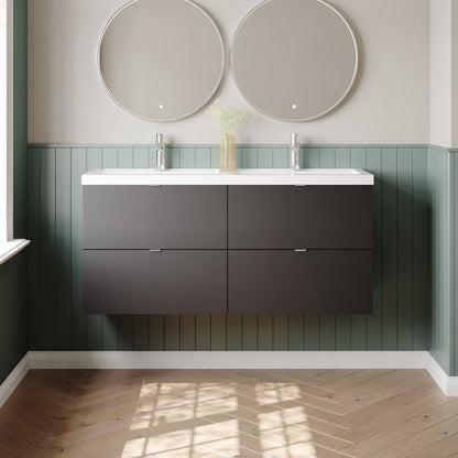 Hudson Reed Fusion 1200mm Gloss Grey Wall Hung 4 Drawer Vanity Unit with Double Polymarble Basin